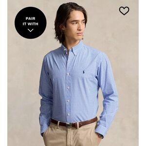 Polo Ralph Lauren $89 Checkered Slim Fit Button Down Shirt Size L Blue White